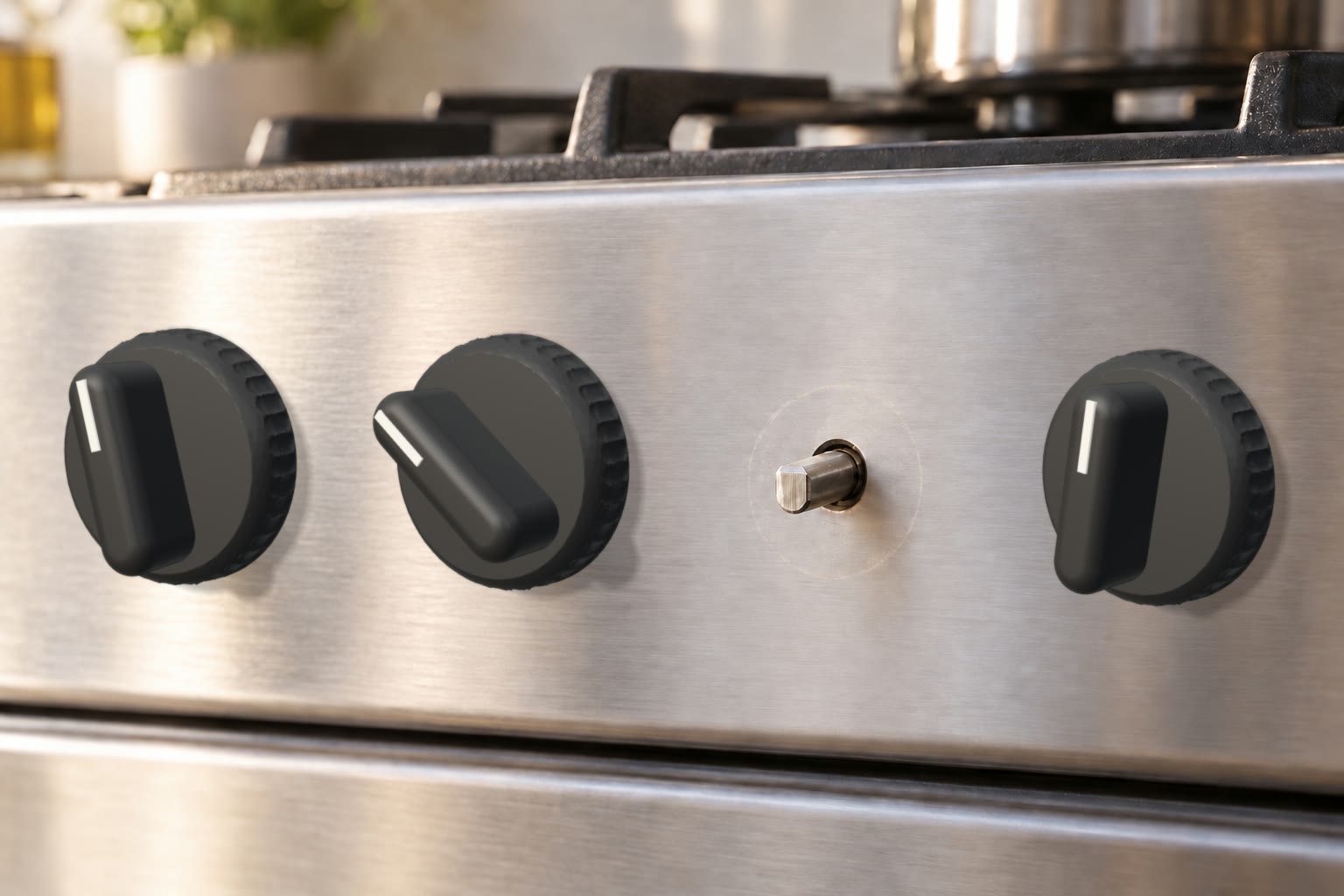A cooker with one knob missing